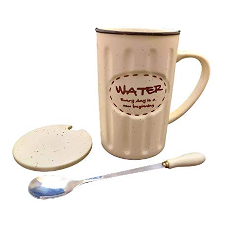 Dustbin Long Ceramic Cupwith Steel Spoon and Lid - Cream/Off White freeshipping - GeekGoodies.in