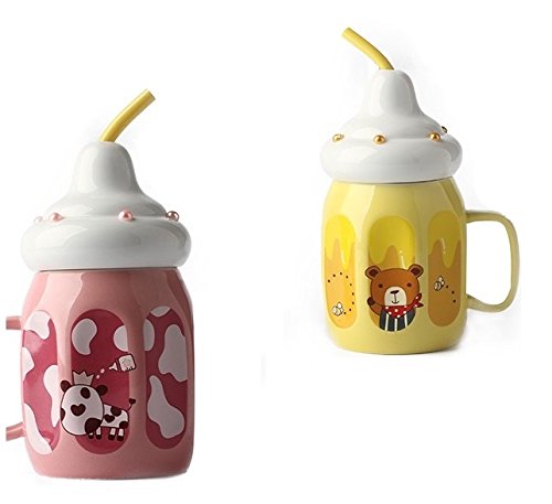 Designer Baby Bottle Coffee/Milk Cup Mug with Lid & Straw Spoon freeshipping - GeekGoodies.in