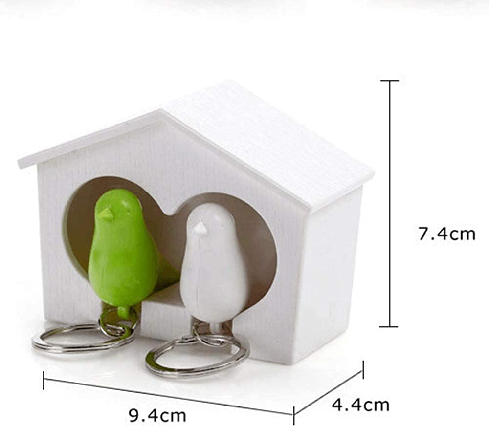 Novelty Duo Sparrow Bird House Key Holder & Sparrow Bird Key Ring (White and Red Bird)