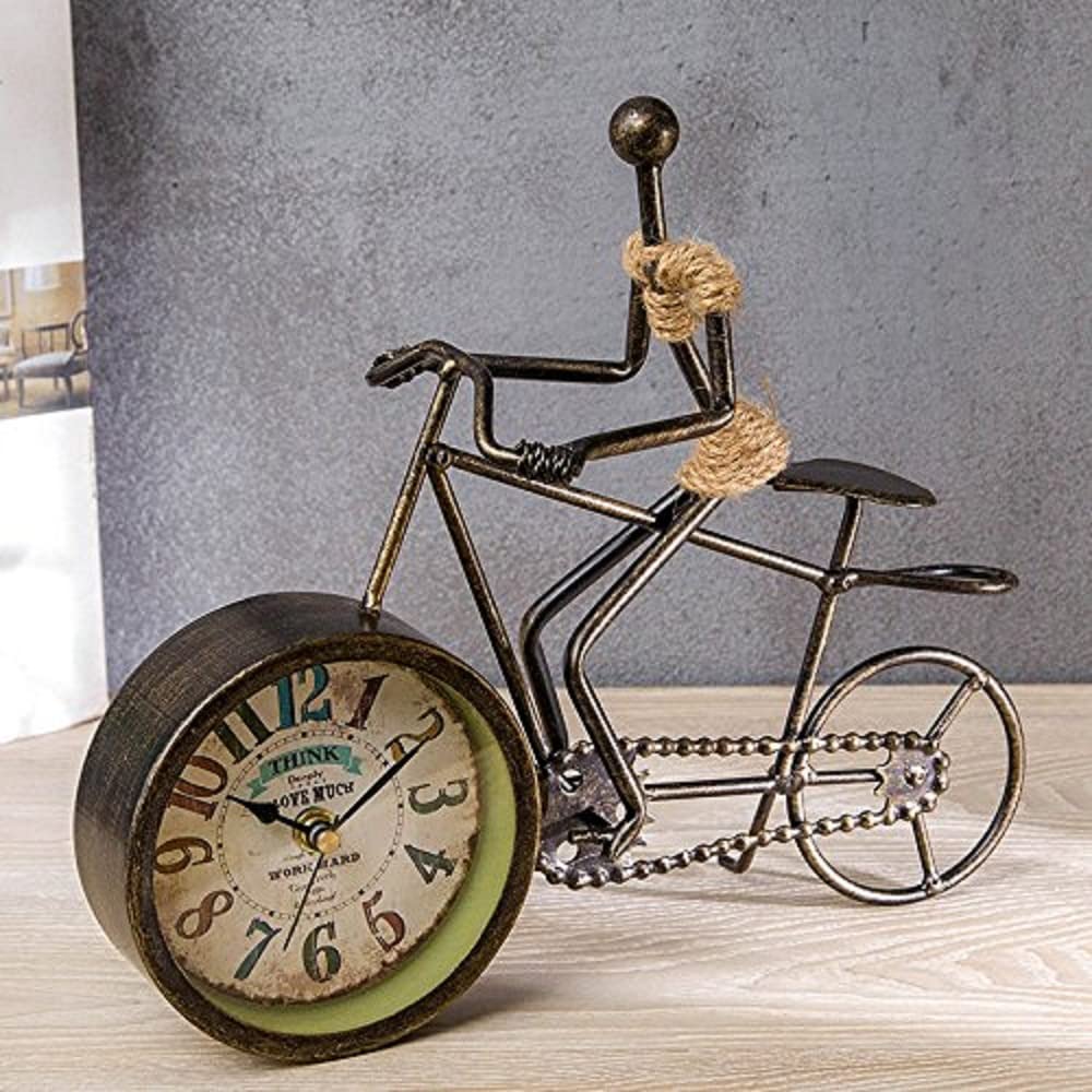 Rustic Cycle Rider Figurine Vintage Decorative Desk Metal Table Clock freeshipping - GeekGoodies.in