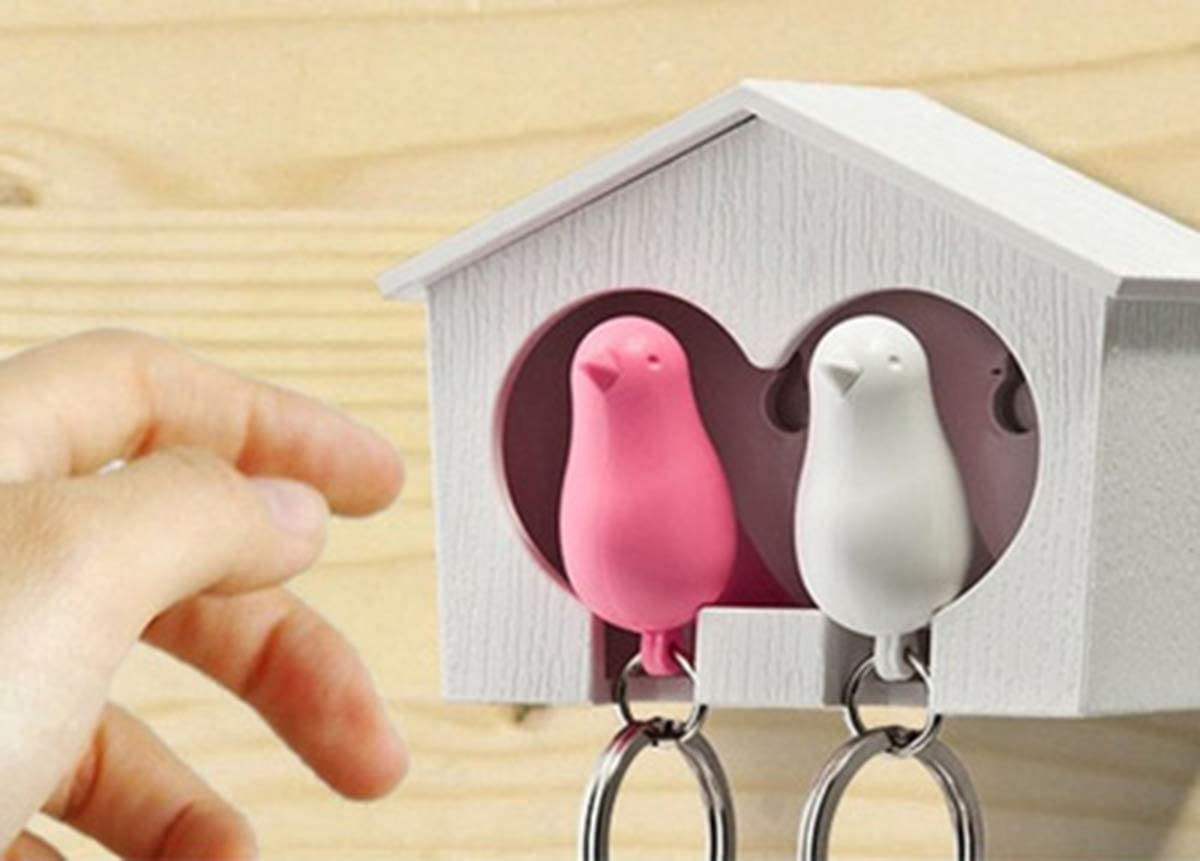 Sparrow Bird House Key Holder & Key Ring (White and Pink Bird) freeshipping - GeekGoodies.in