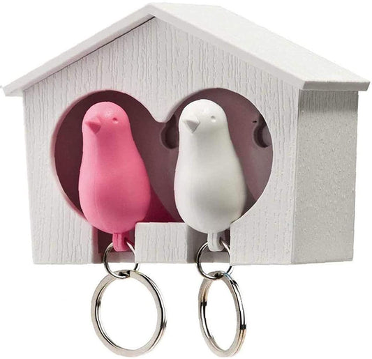 Sparrow Bird House Key Holder & Key Ring (White and Pink Bird) freeshipping - GeekGoodies.in